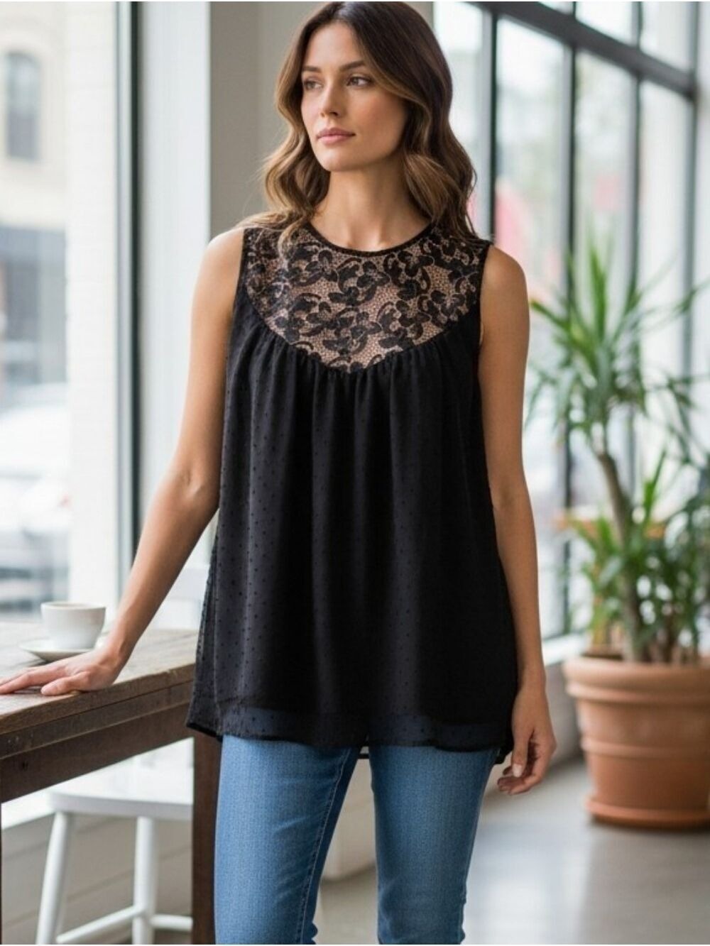 Anthropologie Black Lace Blouse Large